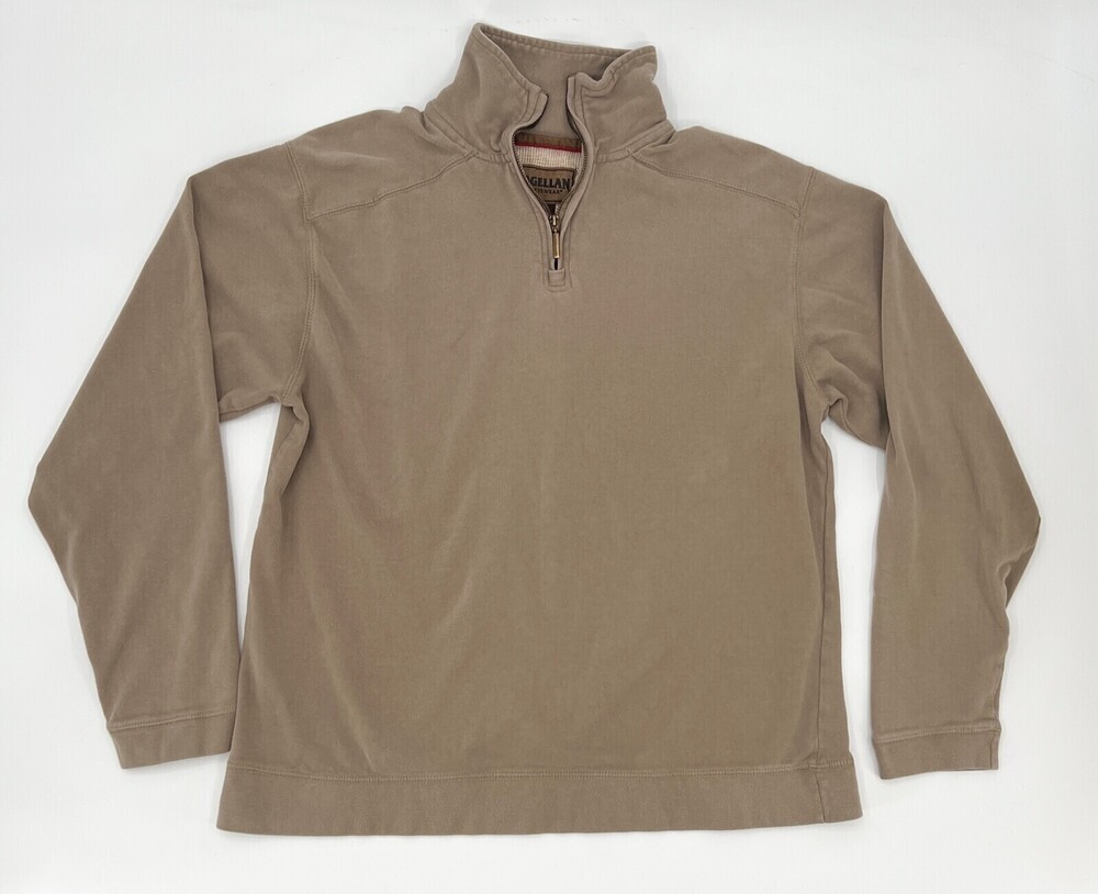 Magellan Sweater Mens Medium Beige 1/4 Zip Mock Neck Pullover Long Sleeve